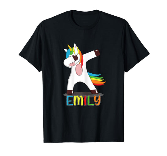 Emily Name - First Name Emily - Colourful Dabbing Unicorn T-Shirt
