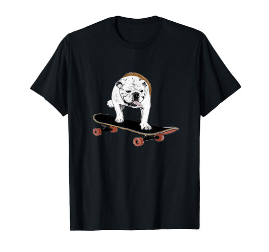 English Bulldog on a Skateboard T-Shirt for Men Women Kids