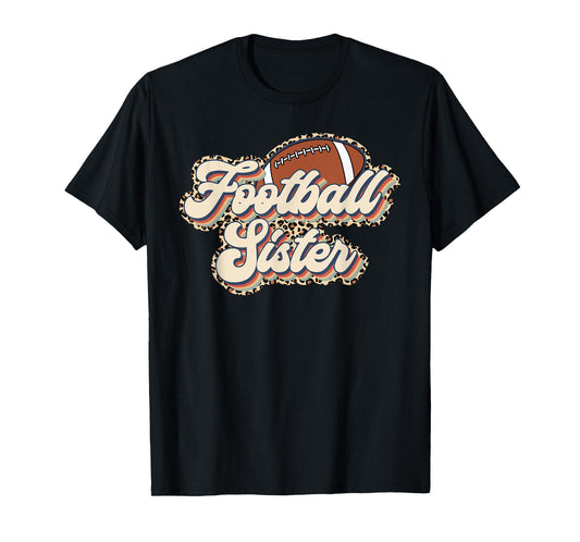 Leopard Retro Football Sister Football Season Football Sis T-Shirt