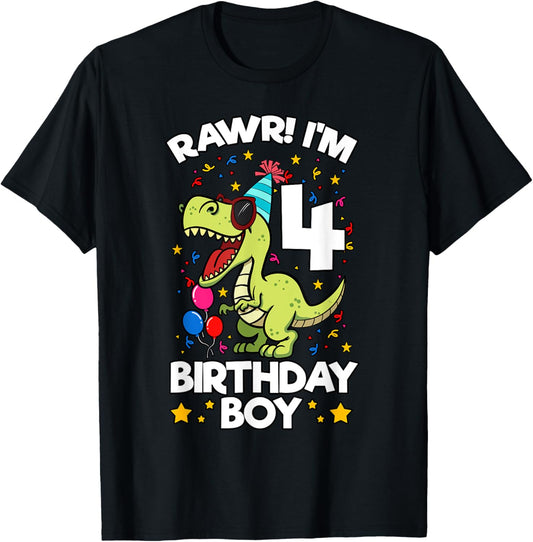 Rawr! I'm 4 Birthday Boy Dinosaur T-rex Themed 4th Birthday T-Shirt