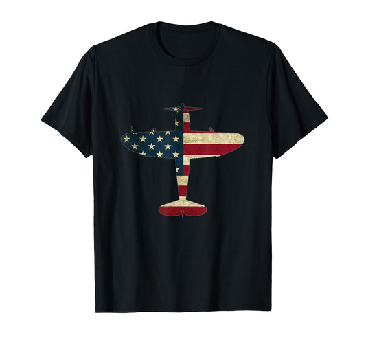 Retro USA Flag P-47 Thunderbolt Aircraft Warbird Pilot Gift T-Shirt