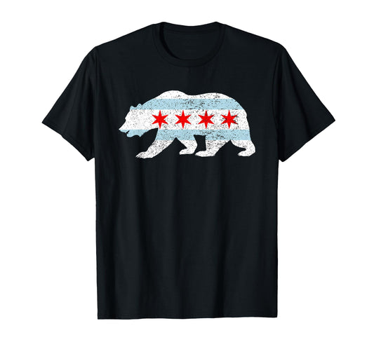 Sweet Vintage Retro Chicago City Flag Bear Print T-Shirt