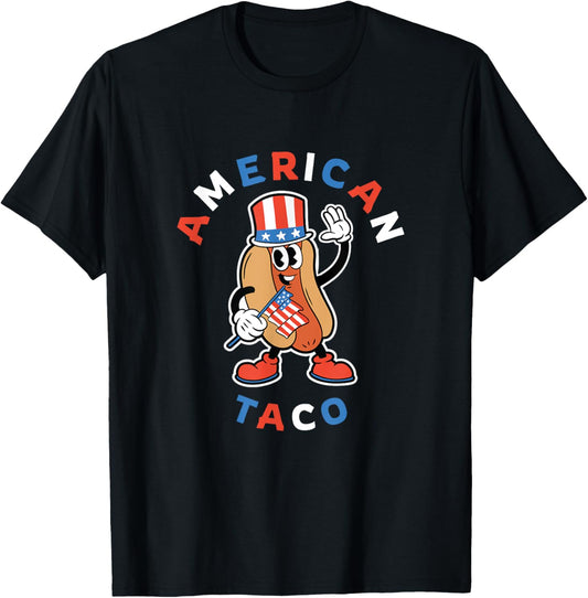 4th of July American Taco Patriotic Hot Dog Funny Graphic T-Shirt