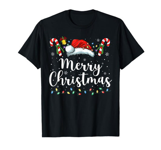 Merry Christmas Lights Red Santa Hat Xmas Family Men Women T-Shirt