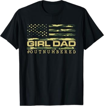 Girl Camo Dad American USA Flag Dad Of Girls 4th Of July T-Shirt