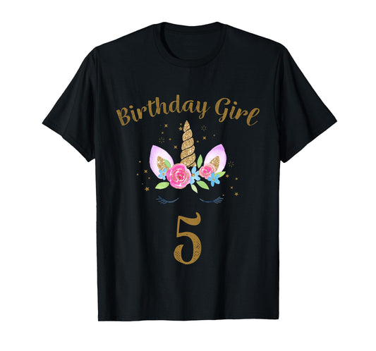 Kids 5th Birthday Girl Unicorn Shirt 5th Birthday Outfit T-Shirt