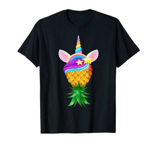 Swinger Upside Down Pineapple Magical Unicorn Head T-Shirt