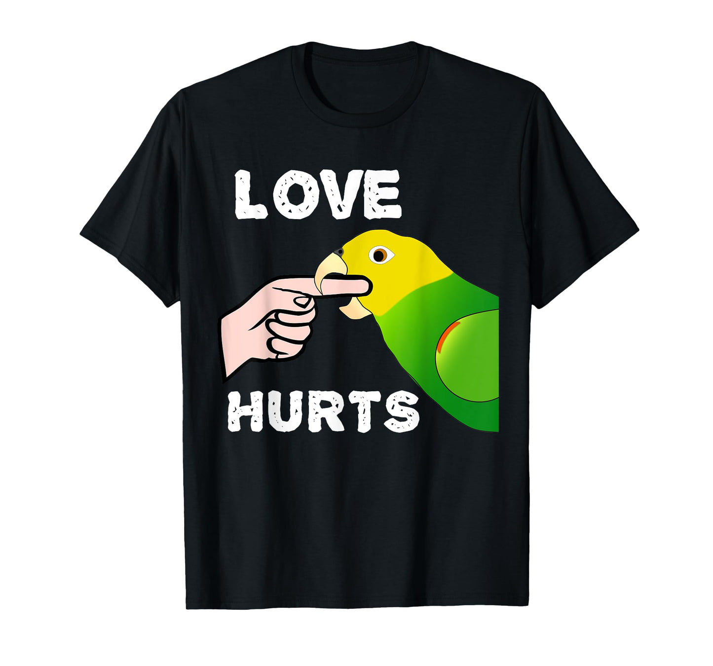 Love Hurts Yellow Head Amazon Parrot Biting Finger T-Shirt