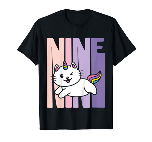 9 Year Old Cute Caticorn Cat Unicorn Birthday Girl B-day T-Shirt