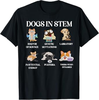 Funny Dogs In Stem Science Teacher Dog Pup Physics Chemistry Men Women Kids T-Shirt