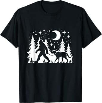 Bigfoot Walking With Labrador Retriever Sasquatch & Dogs T-Shirt
