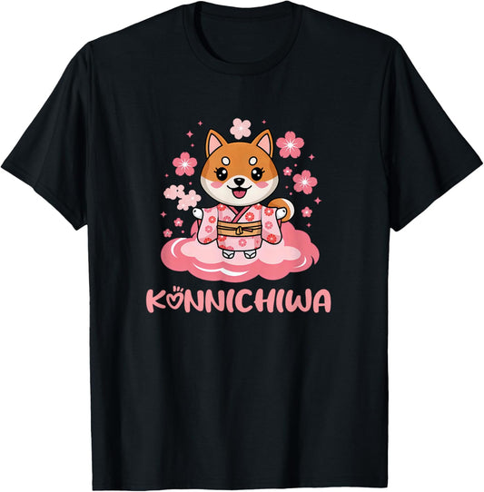 Shiba Inu Kawaii Kimono Dog Konnichiwa Japan T-Shirt