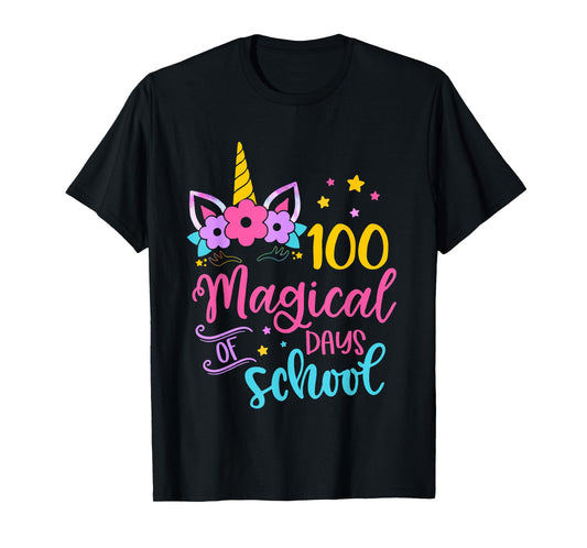 Unicorn Happy 100th Day 100 Magical Days Of School Girls Kid T-Shirt