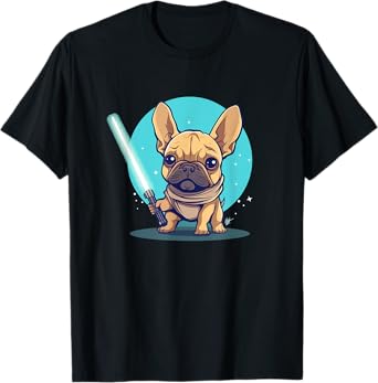 Cute Frenchie Holding Light Laser Saber Sword Dog Lover Gift T-Shirt for Men Women Kids
