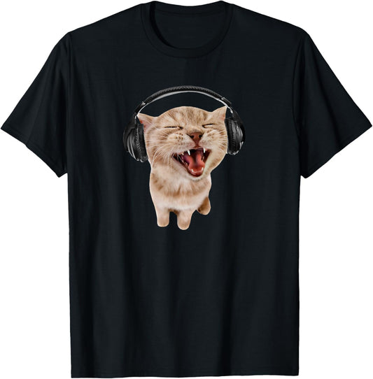 Cat With Headphones Meme T-Shirt