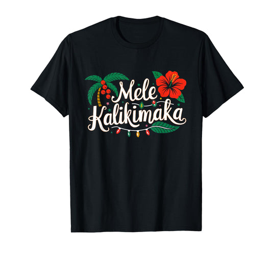 Mele Kalikimaka Hibiscus Palm Waikiki Big Island Christmas T-Shirt