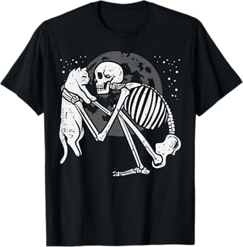 Skeleton Cat Skull Kitty Cute Goth Halloween Men Women Kids T-Shirt
