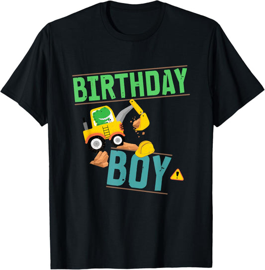 Birthday Boy Construction Party Gift Excavator Dig Dinosaur T-Shirt