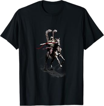 One Fantasy Designs Polish Winged Hussar Cavalry T-Shirt - Men's Unisex-Adults Black Short Sleeve Classic Fit T-Shirt - Medieval Sports T-Shirt - Small