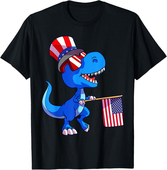 Dinosaur 4th of July Shirt US Flag Dino Kids Boys Patriotic T-Shirt