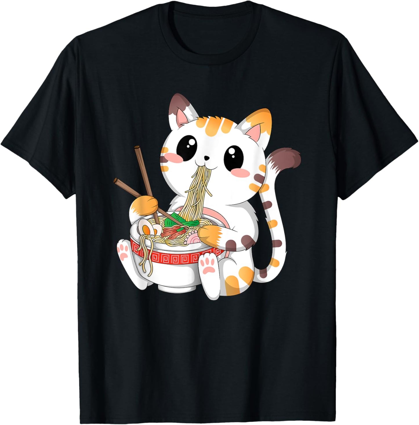Kawaii Cat Ramen Noodles Anime Neko Japanese Men Women Kids T-Shirt