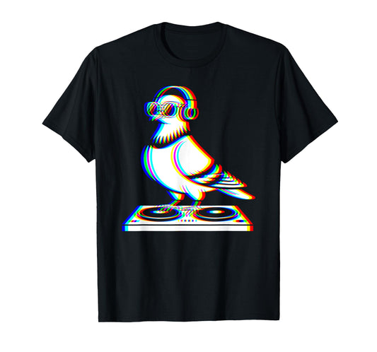 Funny Pigeon DJ Glitch Rave EDM Music Party T-Shirt