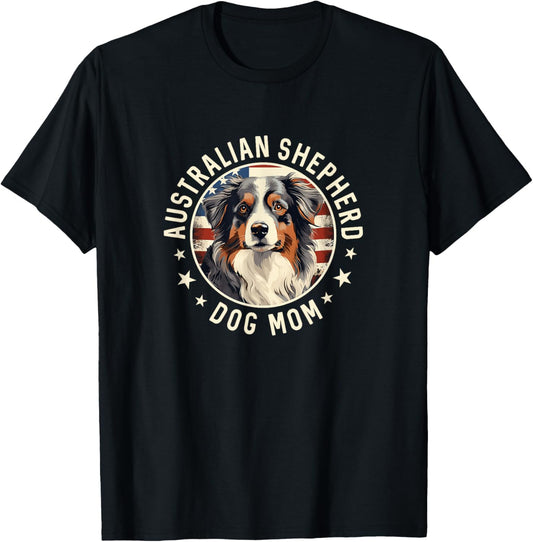 Aussie Dog American Flag, Australian Shepherd Dog Mom T-Shirt