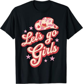 Leopard Cowboy Hat Let's Go Cowgirls Girls Western Country T-Shirt