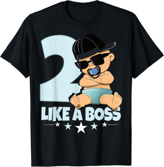 Baby 2nd Birthday Boy Girl 2 Years Like a Boss Kids T-Shirt