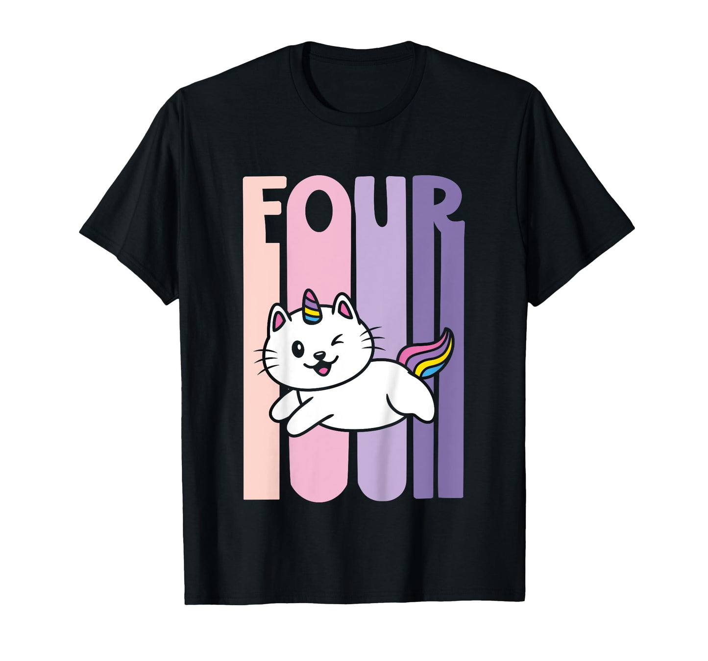 4 Year Old Cute Caticorn Cat Unicorn Birthday Girl B-day T-Shirt