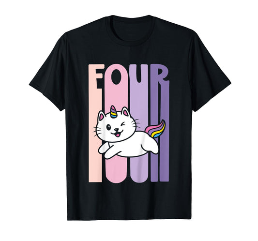 4 Year Old Cute Caticorn Cat Unicorn Birthday Girl B-day T-Shirt