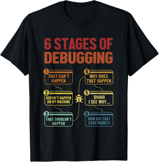 6 Stages of Debugging Full Stack Coder Software Developer T-Shirt