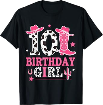 Girls 10th Birthday Kids Cowgirl Birthday Decor Party T-Shirt