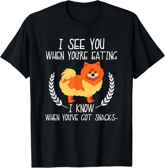 I See You When You're Eating Pomeranian Dog Owner Dog Lover T-Shirt