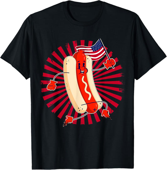 4th of July Hotdog Funny Fourth of July Patriotic USA Flag T-Shirt
