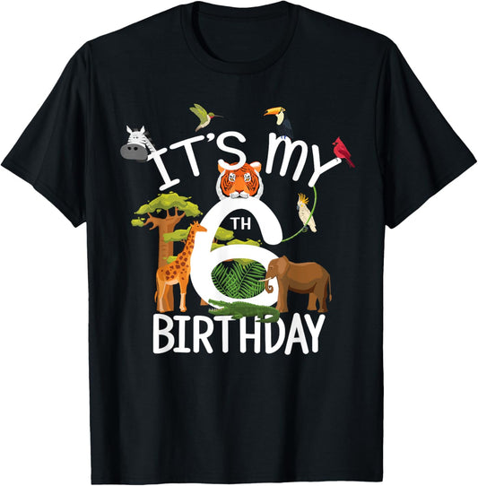 It's My 6th Birthday Boy Zoo Theme 6 Years Old Animal Party T-Shirt