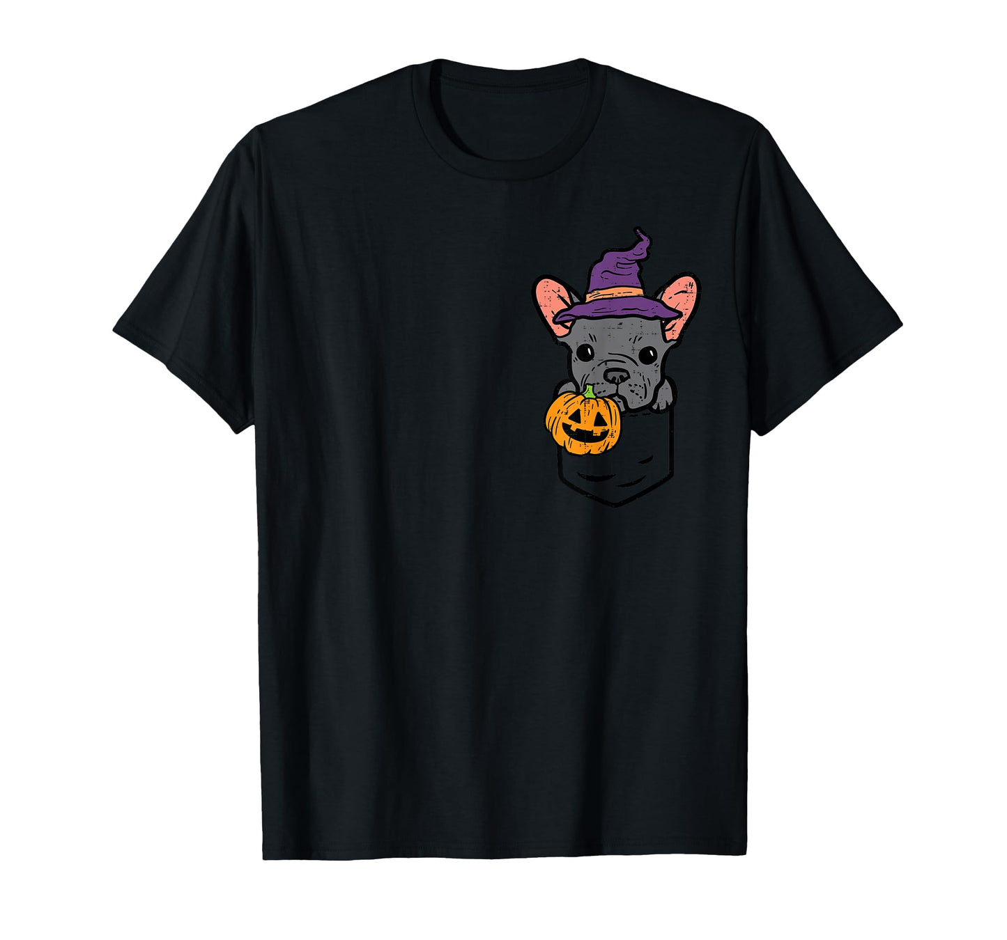 Pocket French Bulldgo Witch Pumpkin Halloween Frenchie Dog T-Shirt