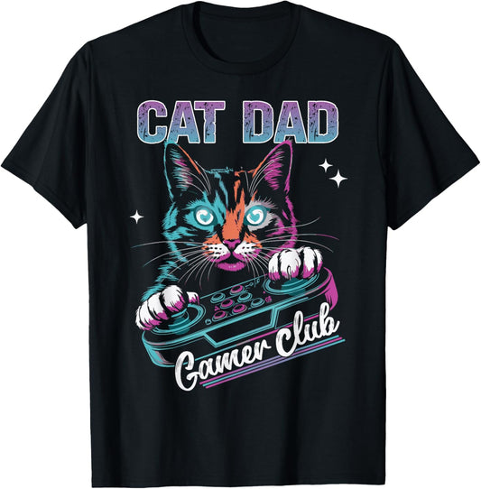 Cat Dad Gamer Club Video Games Gaming Cat Player Fathers Day T-Shirt