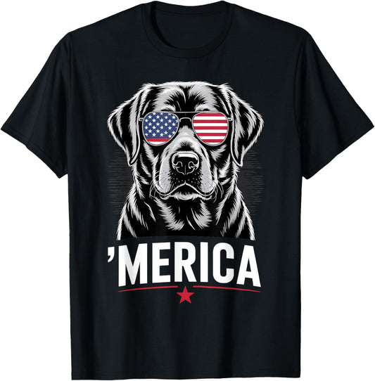 Retro Labrador Retriever American Flag USA Dog 4th July T-Shirt