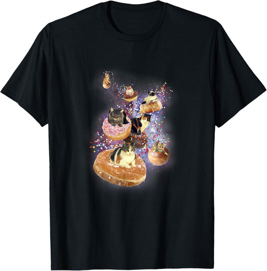 Trendy Cats Flying On Donuts In Space T-Shirt