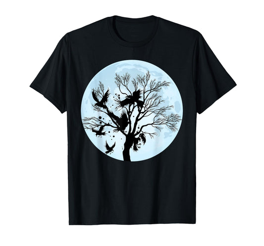 Moonlight Night Black Crow Forest Animal Bird Raven T-Shirt
