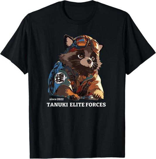 TANUKI ELITE FORCES No.1 Japanese Raccoon dog kanji animal T-Shirt
