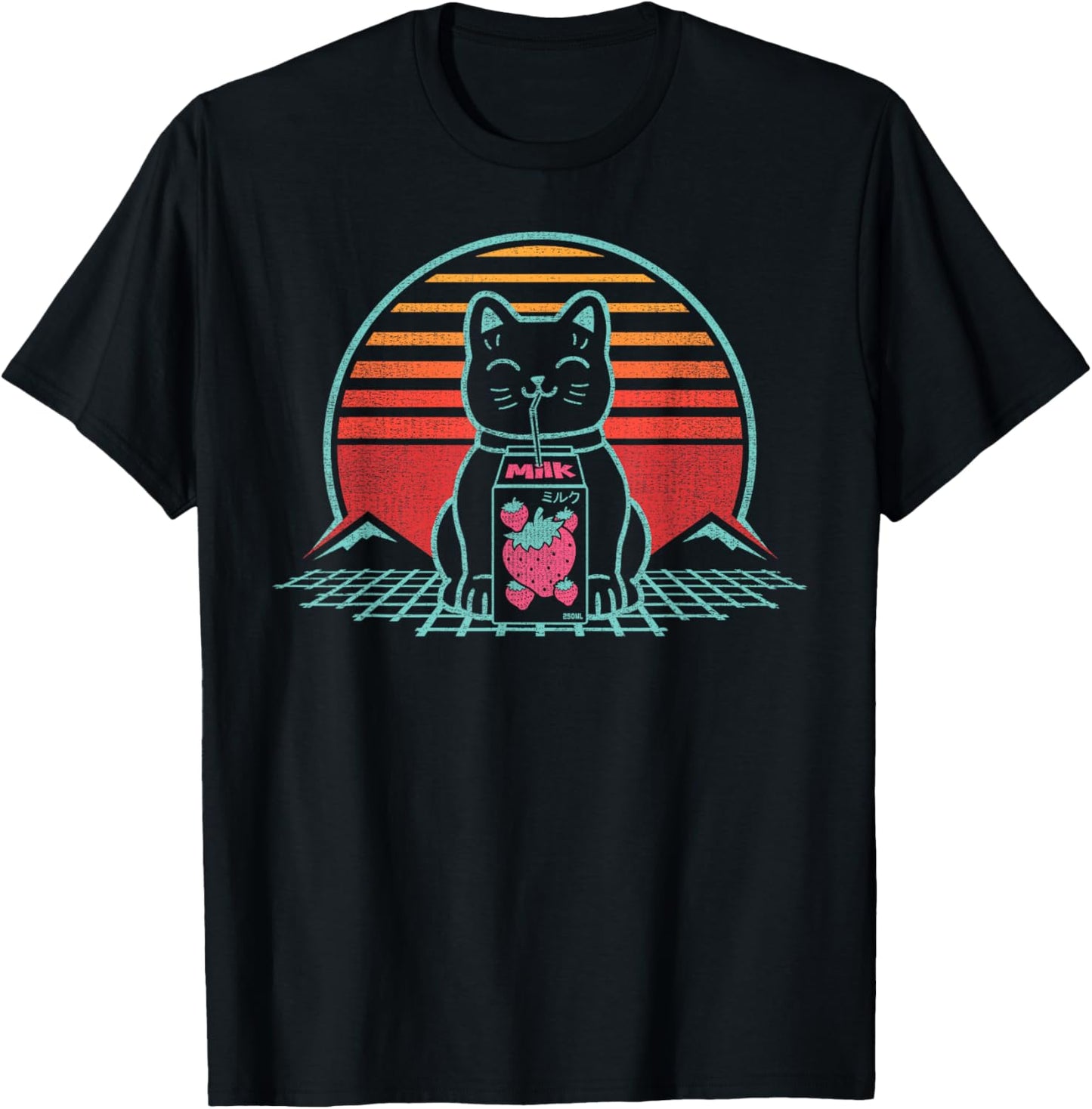 Strawberry Milk Cat Chonk Kawaii Anime Otaku Funny Vaporwave T-Shirt