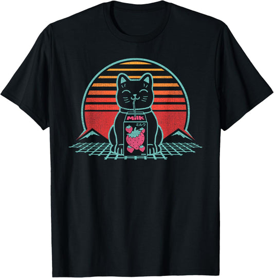 Strawberry Milk Cat Chonk Kawaii Anime Otaku Funny Vaporwave T-Shirt