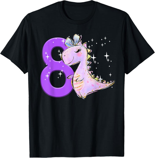 Girl Dinosaur Birthday Shirt 8th Birthday Eight Outfit Girls T-Shirt