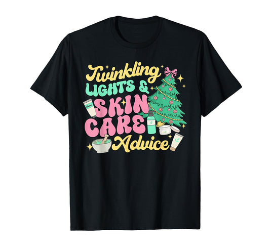 Twinkling Lights & Skin Care Advice, Dermatology Nurse Xmas T-Shirt