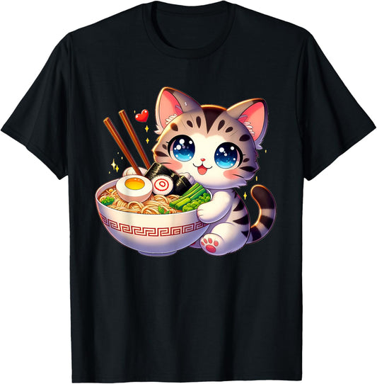 Cat Ramen Noodles Anime Kawaii Japanese Cat T-Shirt
