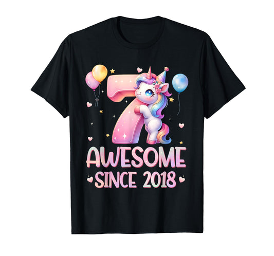 Unicorn 7th Birthday 7 Year Old Unicorn Party Girls Outfit T-Shirt