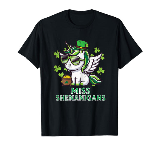 St Patricks Unicorn Miss Shenanigans Saint Pattys Girls Kids T-Shirt