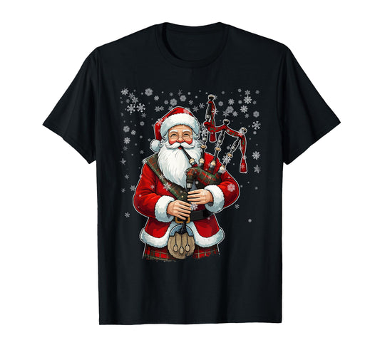 Santa Claus Playing Bagpipes - Funny Bagpiper Player Xmas T-Shirt